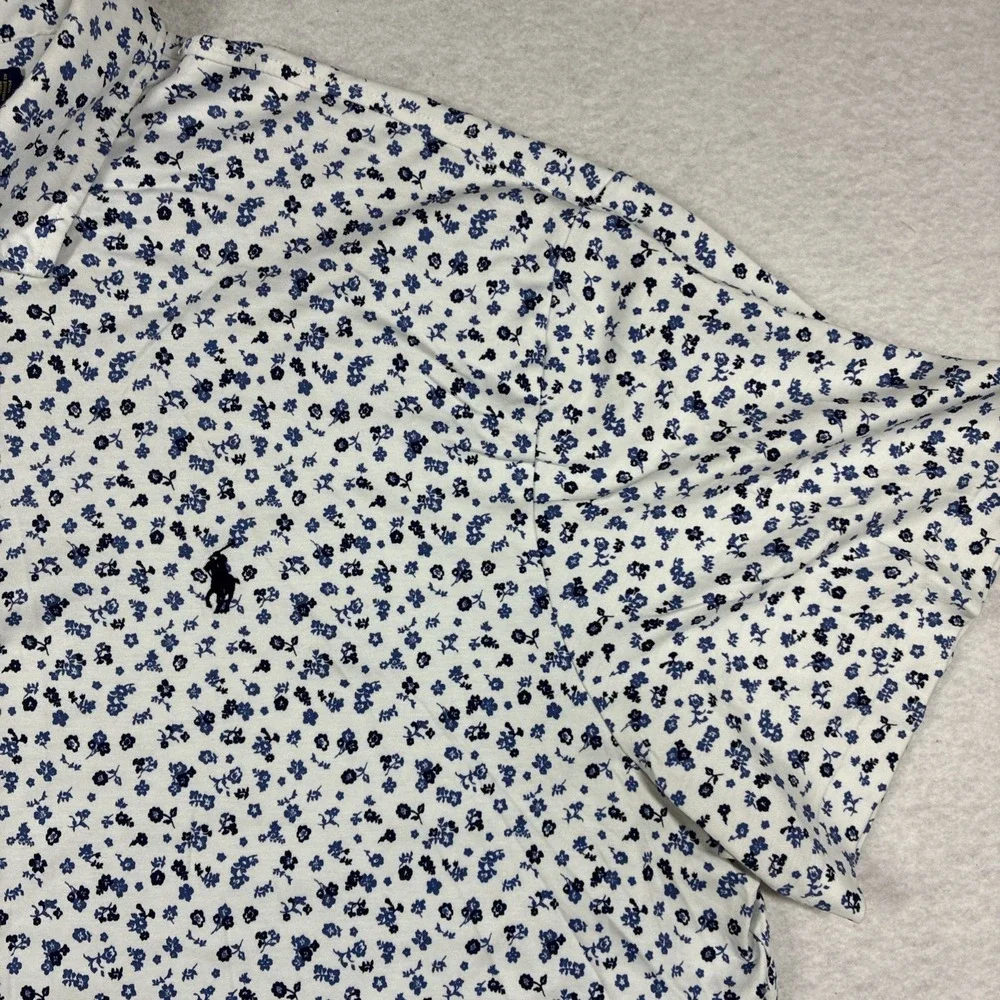 Polo Ralph Lauren Polo Shirt White Blue Floral Print Preppy Men 2XB Big Cotton
